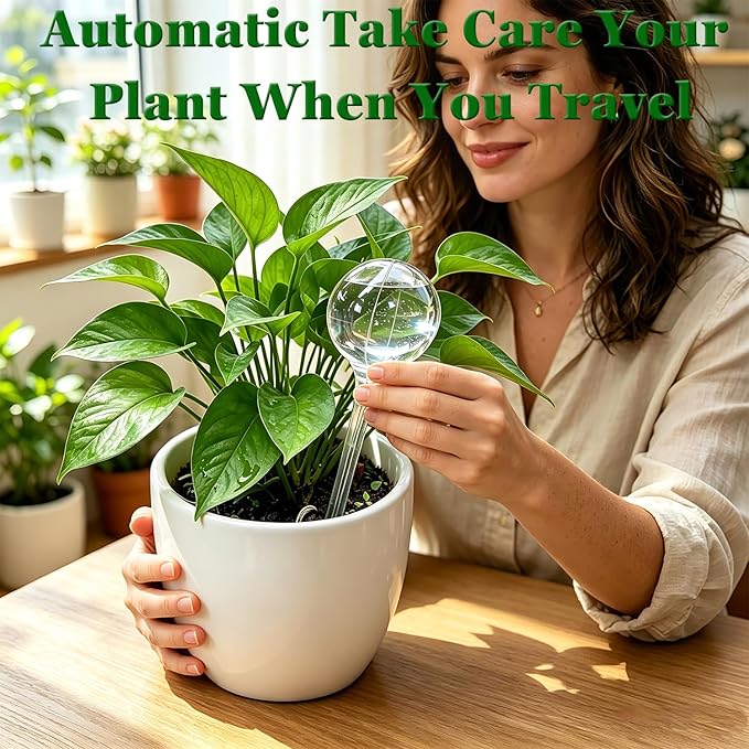 Kingbow Plant Self Watering Globes, Large 12pcs Durable Self Watering Bulb Up to 5 Days of Irrigation for Outdoor Indoor Plant, Automatic Plant Waterer Stake Ideal for Vacation & Daily Plant Care