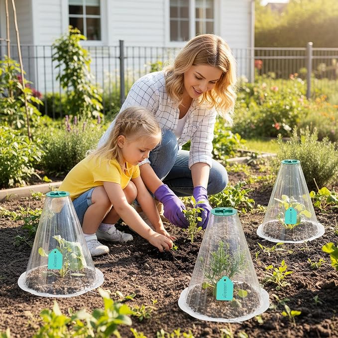 Cloches for Plants, Transparent Plant Covers, Garden Cloches with Humidity Domes, Securing Pegs and Plant Labels, Reusable Plant Protectors from Animals Plant Bell Cover (Transparent-30pcs-M)