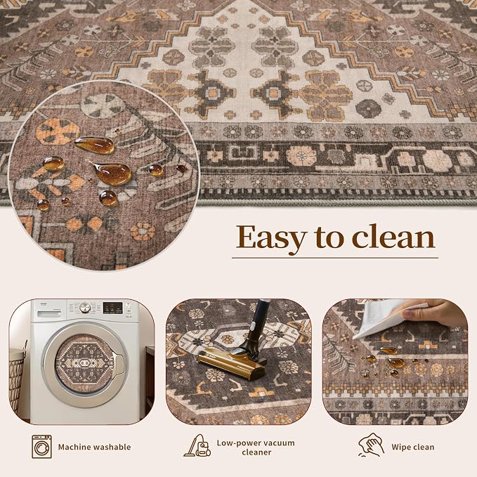 Ciicool Washable 5x7ft Rugs for Living Room Non-Slip Indoor Area Rug Large Low-Pile Mat Floor Carpet Vintage Rug for Bedroom Dinning Foyer Decor