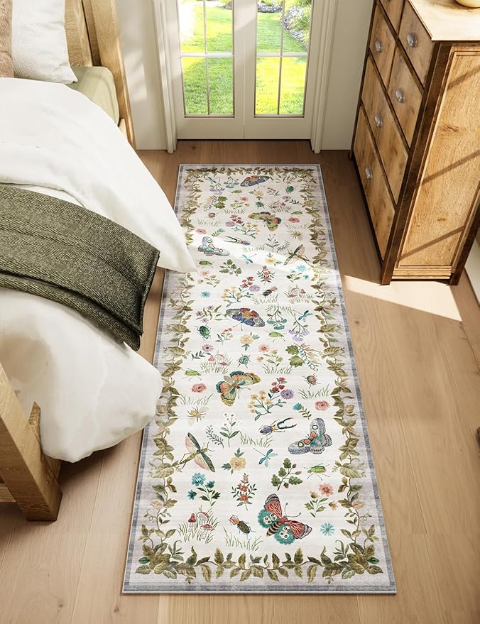 Machine Washable Kitchen Runner Rugs: 2'6"x8' Hallway Runner Stain Resistant Non Slip Low Pile Soft Carpet Runners for Hallways Indoor Entryway Kitchen Laundry Room Bedroom Bathroom Farmhouse