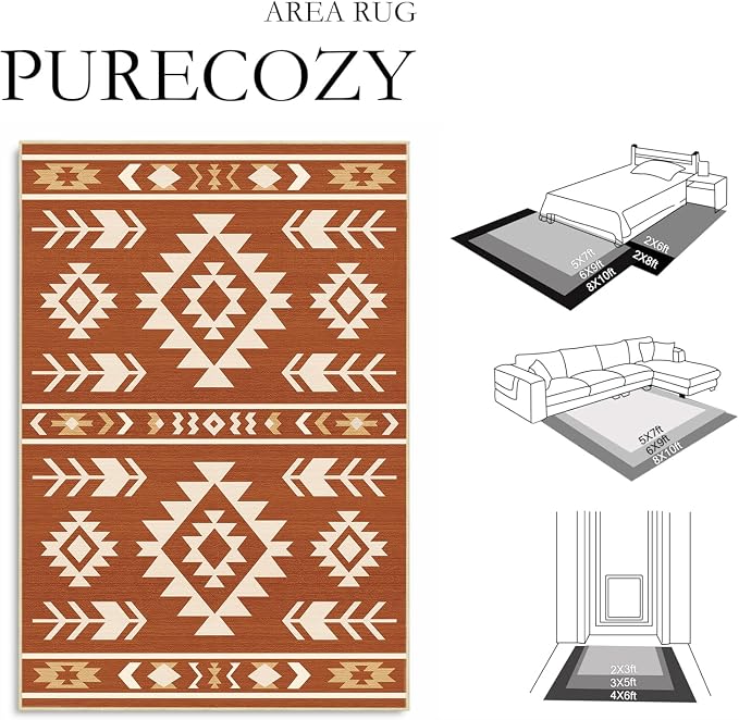 8x10 Area Rug for Living Room Western Rug Southwestern Aztec Tribal Rugs Southwest Navajo Machine Washable Non-Slip Printed Low-Pile Floor Carpet for Bedroom Dining Room Office, Yellow Brown