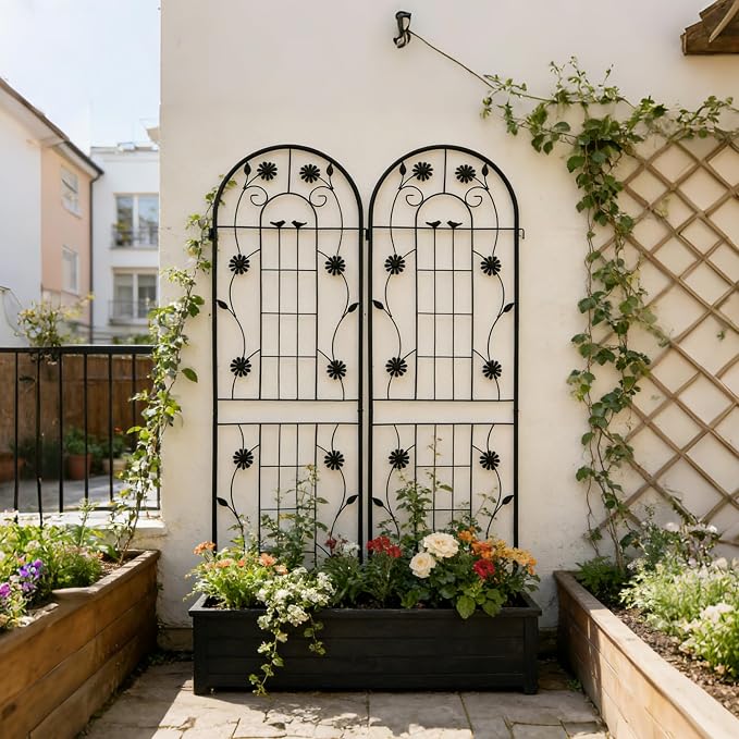 4/2 Pack White Metal Garden Trellis, 86.7" x 19.7" 71" x 19.7" Rustproof Plant Support Frame, Decorative Climbing Vine Trellis for Flower Vegetable Patio Garden Decor (Black, 71" x 19.7", 2 Pack)