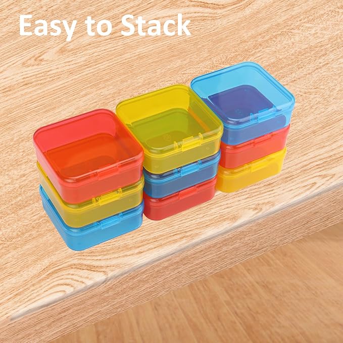 Mathtoxyz Bead Organizer Box(Red,Yellow,Blue), 62Pcs Small Bead Organizers and Storage Plastic Cases Mini Clear Containers Boxes with Hinged Lid and Rectangle for Bracelet Making DIY Jewelry Craft