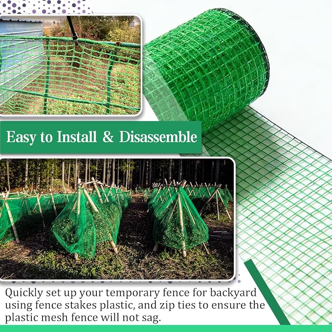 Garden Fence Temporary Fence, 4'x100' with 50 Zip Ties, Plastic Fencing Safety Fence Snow Fence, Construction Fencing for Yard, Deer, Pet, Rabbits, Chicken, Dogs, Animal Barrier, Green