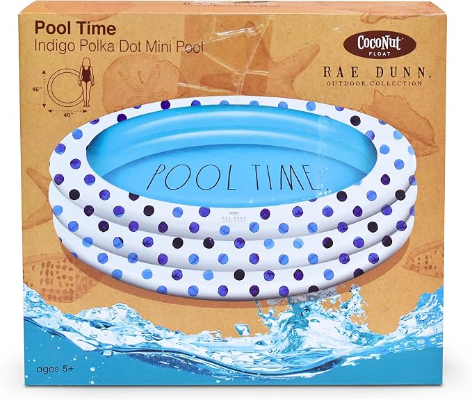 Rae Dunn x CocoNut Float Indigo Polka Dot Mini Pool, Pool Time Theme | Suitable uses include sunny gatherings, backyard recreation, vacation activities, playful relaxation, family entertainment