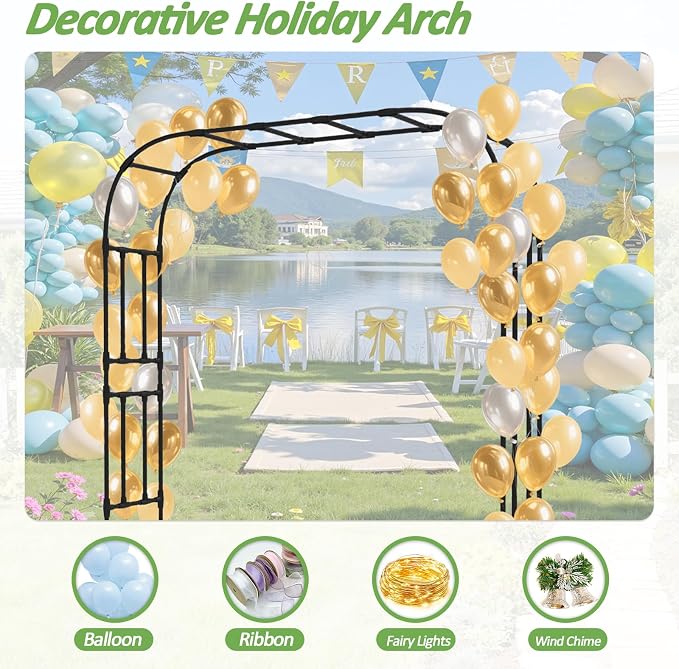 Thickened Metal Garden Arch-98.4(L)*94.5“(H),Garden Trellis for Climbing Plants Outdoor, Heavy Duty Rust-Proof Iron Arbor Archway for Backyard, Patio, Lawn and Wedding Decorations(20MM Pipe)
