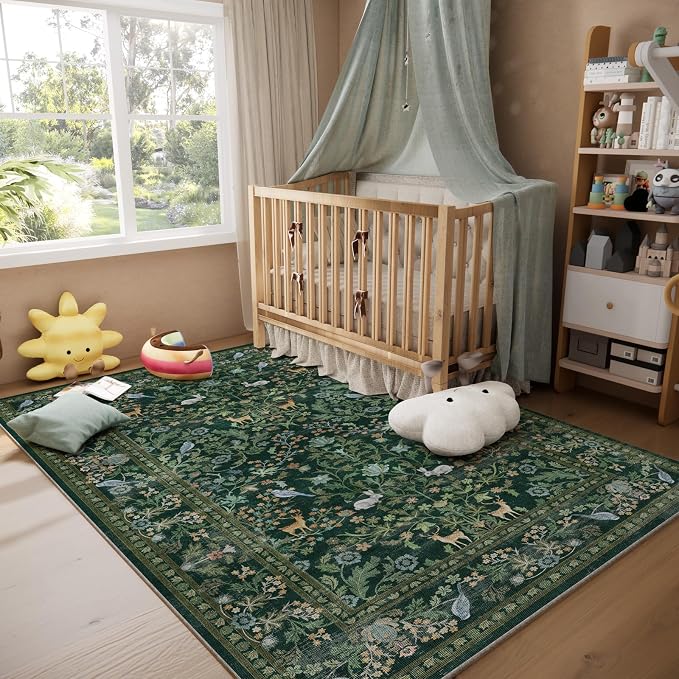 Washable Area Rugs for Living Room: 5x7 Rug Stain Resistant Non Slip Low Pile Lightweight Soft Carpets Rugs for Bedroom Kitchen Dining Room Nursery Kids Room Farmhouse Home Office Indoor