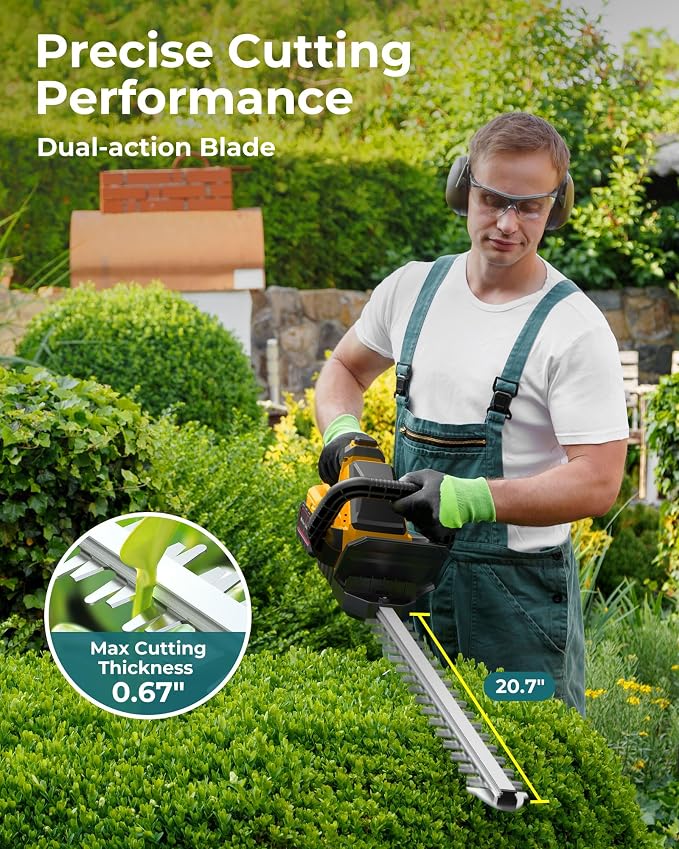 Hedge Trimmers Cordless with 2pcs 4000mAh Battery, Brushless Electric Handheld Bush Clipper with Rechargeable Batteries, 3000RPM 180° Rotatable Head, 2/3'' Blade Gap, Gifts for Men Dad