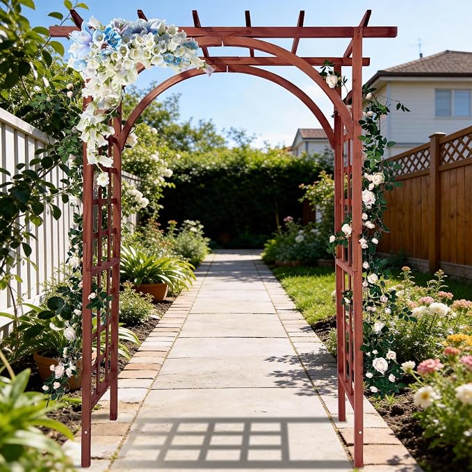 Garvee 85 in Wooden Garden Arbor,Solid Fir Wood Trellis for Plant Climbing,Wedding Ceremony Decoration Pergola for Garden Backyard,Lawn,Teak