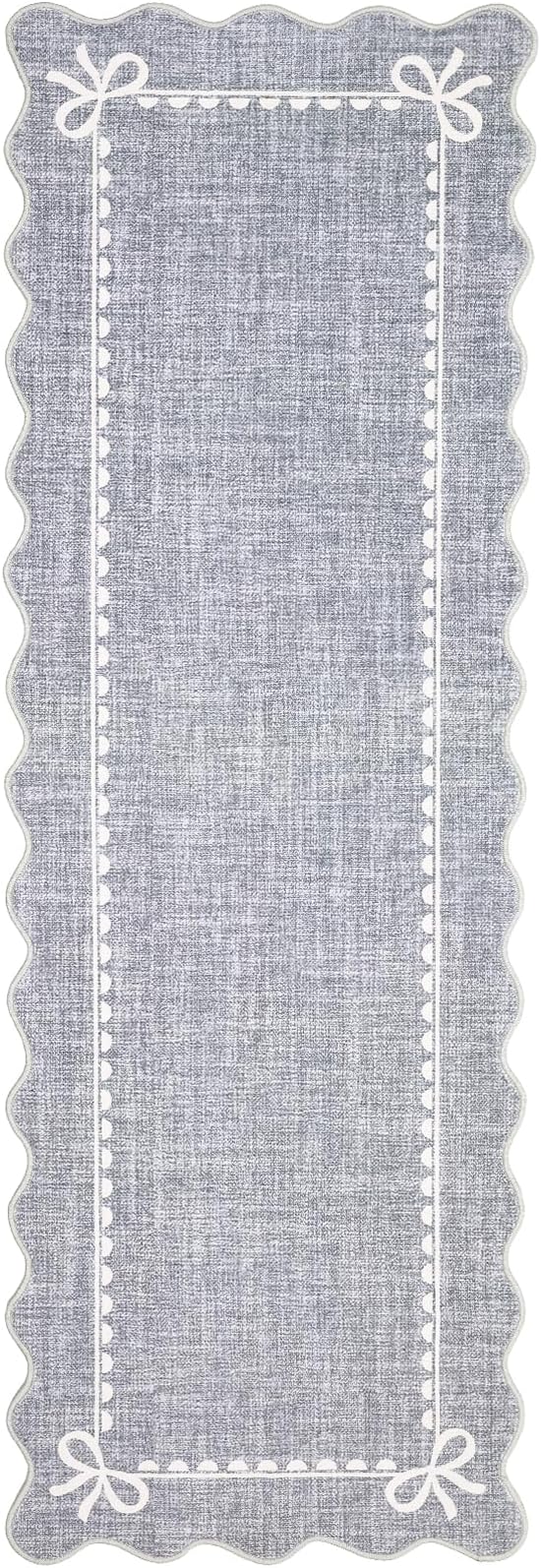 GarveeHome Scalloped Hallway Runner Rug 2.5x8 Non Slip Bedroom Rugs, Grey | Washable Bow Rug for Girls Dorm Nursery Living Room Entyrway Kitchen, Soft Low Pile Ultra-Thin Stain Resistant Indoor Carpet