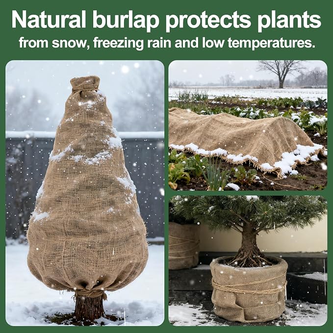 PJT 70ft x 40in Natural Burlap Plant Covers Freeze Protection, Winter Cold-Proof Burlap Fabric Tree Wrap Roll, Gardening Frost Plant Blankets for Outdoor Bushes Trees Plants