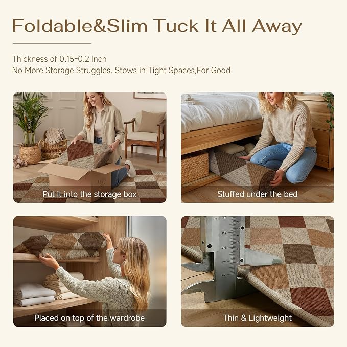 PureCozy 2x3 Checkered Easy Jute Kitchen Front Doormat Non Slip Washable Neutral Area Rug Diamond Non Shedding Low Pile Brown-Beige Checkerboard Floor Carpet for Farmhouse Entryway Porch Doorway
