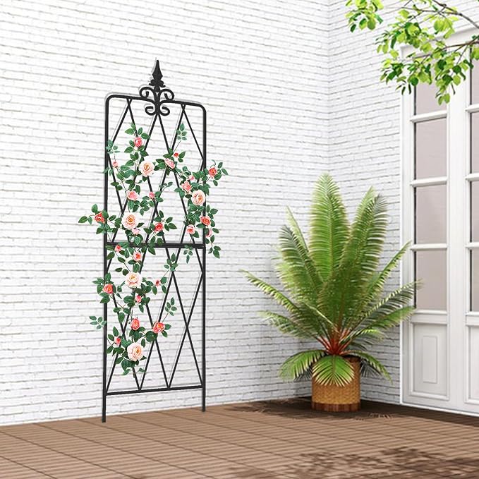 Garden Trellis for Climbing Plants Outdoor, 62"X15" Metal Trellises, Decorative Garden Fencing Flower Trellis with Durable Powder Coating for Vines Plant Rose, Vegetable Support, Black (2, Pattern-A)