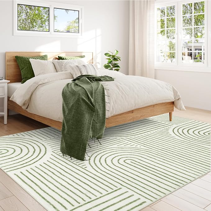 Lahome Abstract 8x10 Living Room Rug, Green 8x10 Area Rugs for Bedroom | Soft Ultra-Thin Rainbow Boho Non-Slip Accent Carpet for Dorm Classroom Dining Room Office Darrell, Green