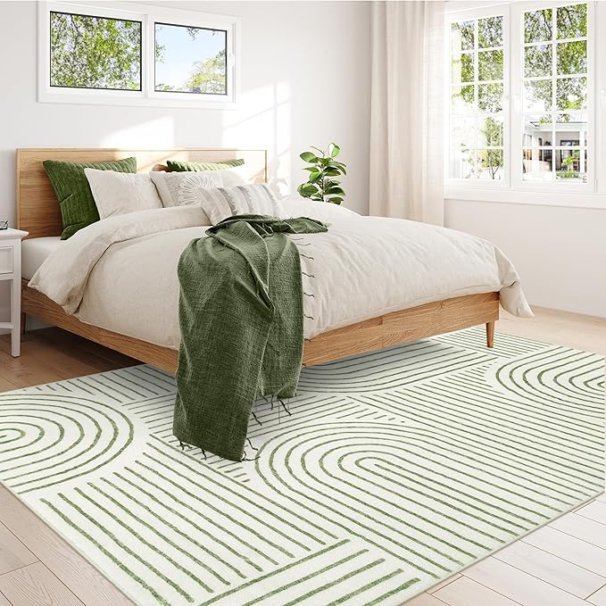 Lahome Abstract 6x9 Area Rugs, Soft Green Boho Rug for Living Room Bedroom | Ultra-Thin Non Slip Rainbow Boho Green Washable Throw Carpet for Dining Room Office Darrell, Green
