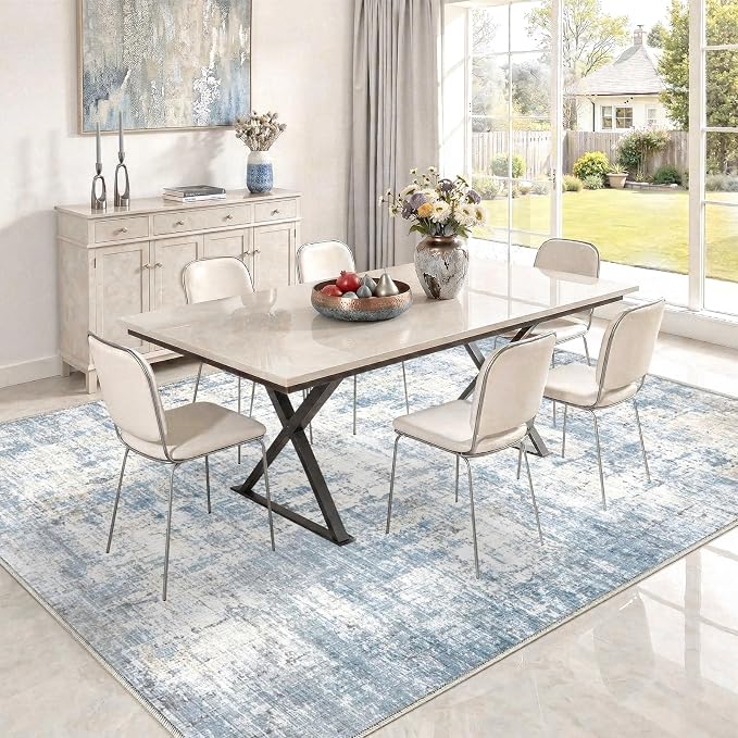 9x12 Area Rugs Washable Modern Abstract Living Room Bedroom Rug | Non Slip Soft Carpets Coastal Indoor Floor Stain Resistant Large Carpet for Bedroom Dining Room Farmhouse Nursery Office