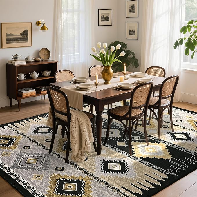 BENRON Western Rugs for Living Room Bedroom 5x7, Non Slip Washable, foxburg | Southwest aztec Area Rugs for Dining Table Kitchen Home Decor, Geometric