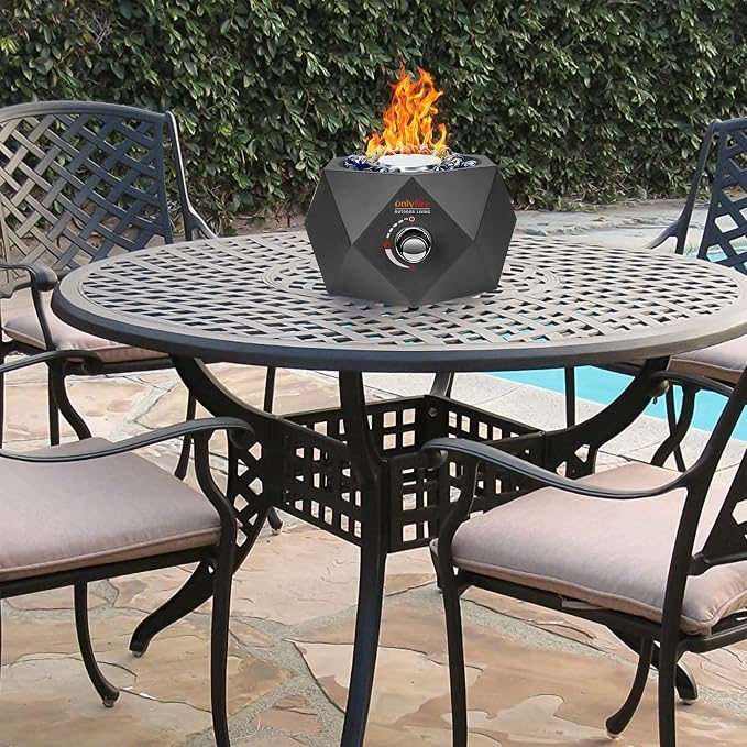 14” Modern Tabletop Gas Fire Pit, Portable Firepit Works with 1lb Propane Gas for Patio Backyard Porch Camping RV Tailgating, Side-Mounted, FP004