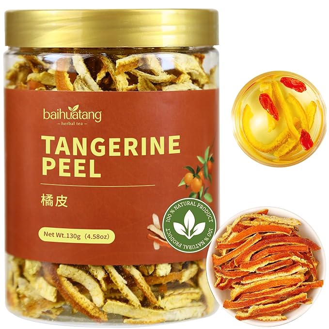 Baihuatang Natural Dried Tangerine Peel for Tea 4.58oz/130g Orange Peel Strips Mandarin Pure Citrus Peel Strips Natural Mandarine Scent Suitable for Cooking & Tea 橘皮 陈皮丝