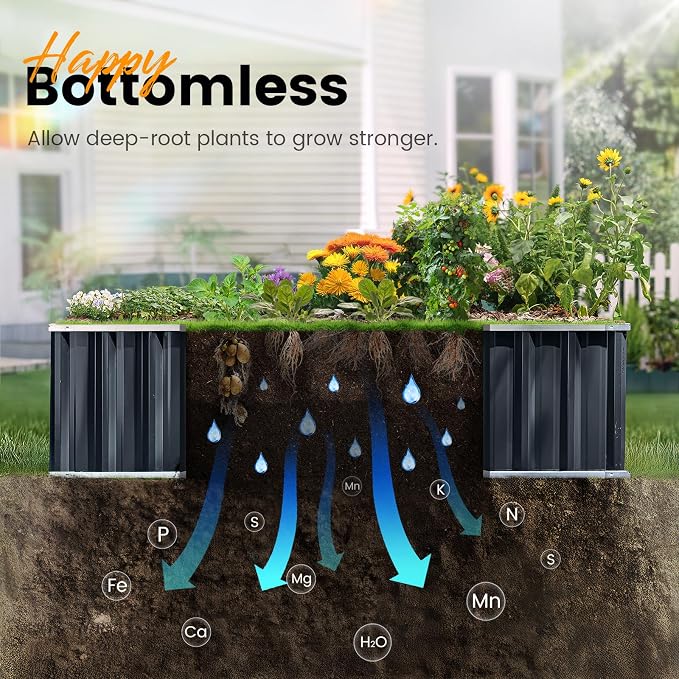 KING BIRD Galvanized Raised Garden Bed with 2 Installation Methods for DIY, 101" x 36" x 18" Heightened Planter Kit Box Outdoor for Deep-Rooted Vegetables, Flowers, Green