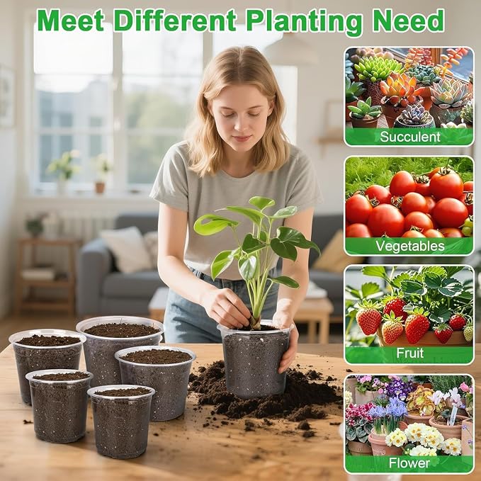 8 Inch Clear Nursery Pots with Drainage Holes, 10 Pack Large Plastic Pots for Plants, Seedling Starter Pot, Garden Plant Pots for Succulents Flowers Cactus
