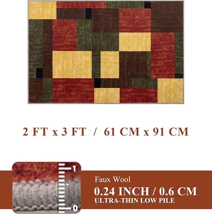 Red and Green Entryway Rug 2x3,Checkered Area Rug,Vintage Welcome Mats for Front Door, Farmhouse Kitchen Rugs Washable, Geometric Area Rug for Indoor Entrance,Brown Boho Rugs