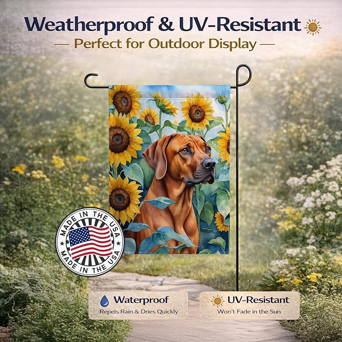 Caroline's Treasures DAC6149GF Rhodesian Ridgeback in Sunflowers Garden Flag Mailbox Flag Decorative Yard Flag Banner Outside Patio Artwork Yard Flower Beds, Garden Size, Multicolor