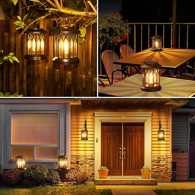 WdtPro Solar Lanterns Outdoor Waterproof, Upgraded Bright Hanging Solar Lights for Outside,Solar Powered Lanterns Lighting LED for Garden Patio Yard Decorative 6 Pack (Warm Light)