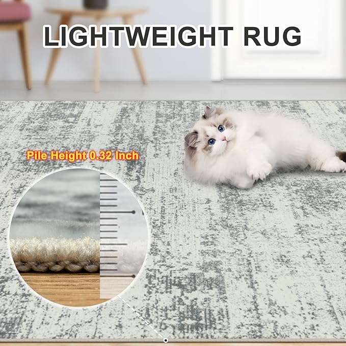 PLHXFR 10x14 Area Rug Living Room: Modern Abstract Washable Carpet Grey | For Bedroom Dining Room Farmhouse Nursery Home,Machine washable,Non Slip,Large Soft Neutral,Stain Resistant, Indoor Floor