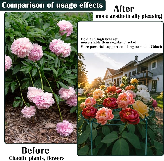 3Set Large Peony Grid Cages, 30"H X 24"D Metal Flower Support Cages Grow Through Hoop Ring Peony Stakes Garden Plant Support Rings Heavy Duty Plant Braces Peonies Structure for Outdoor Plants Blossoms