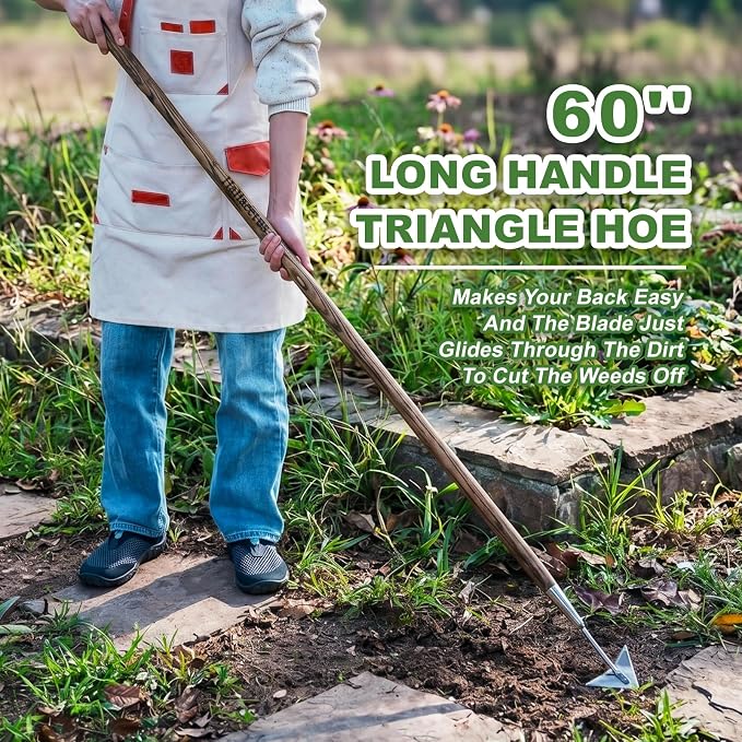 Haliaeetus Triangle Hoe, 60'' Scuffle Hoe for Keeping Your Back from Tiring Out, Weeding Just in Push-Pull Motion, Rogue Hoe with Triangle Head for Quickly Clear Out a lot of Weeds from All Direction