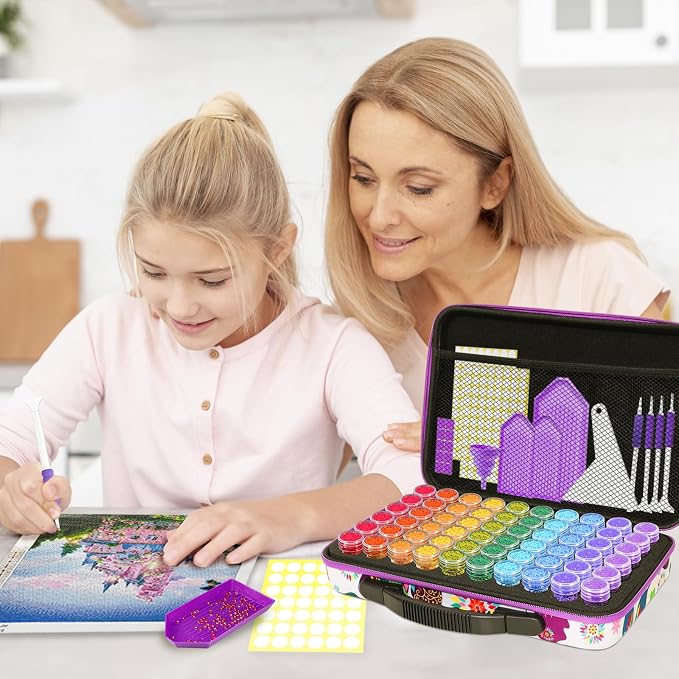 ZORETCO Diamond Painting Storage Box, 60 Slots Bead Storage Containers with Tools Kit for Diamond Art Accessories Craft Jewelry Beads Organizer