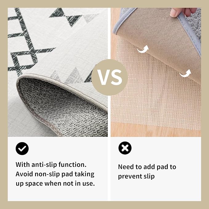 ILANGO Area Rug 5'x7' for Living Room Bedroom Washable Moroccan Boho Rugs for High Traffic Area Non Slip & Non-Shedding Rugs Fade Resistant Carpet for Kitchen Office (White)