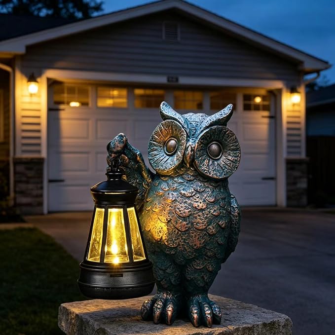 Garden Statues Outdoor, owl Figurines Decorated with Solar Lights, Unique Christmas Birthday Gifts for Moms, Grandmas, Women, Wives, Sisters