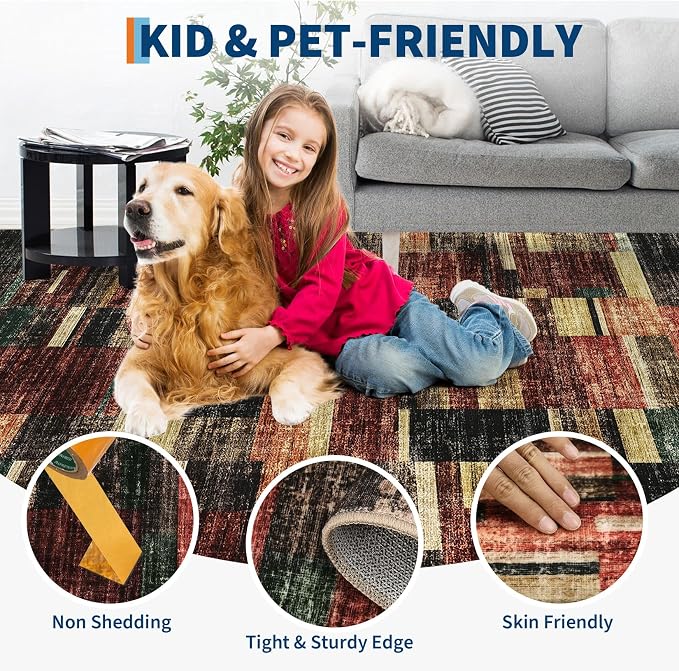 GarveeHome Washable Rug 8x10 Rugs for Living Room Modern Bedroom Rug Large Area Rug Non Slip Throw Rugs Soft Low Pile Stain Resistant Carpet for Nursery Classroom Dining Room 8 ft x10 ft Red