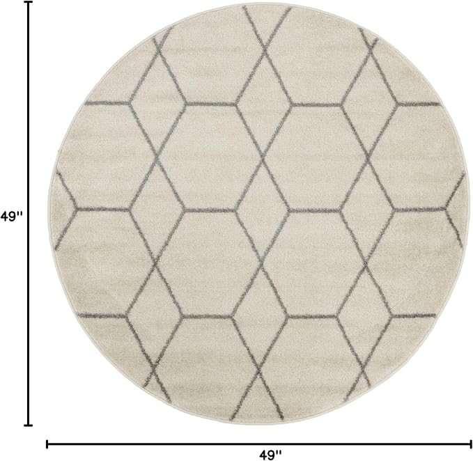 Unique Loom Trellis Frieze Collection Area Rug - Geometric (4' 1" Round, Ivory/ Gray)