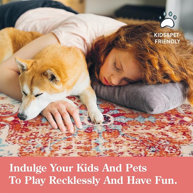 Lahome Reine Floral Washable Kitchen Runner Rug, 2x6 Hallway Entryway Runner Rug, Oriental Medallion Non-Slip Mat, Bohemian Low-Pile Floor Carpet Runners for Bathroom Laundry Bedside, Orange