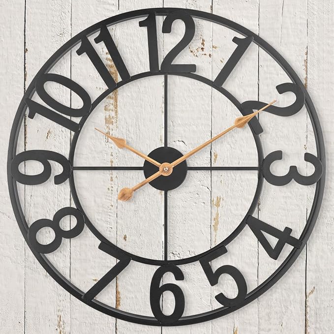 Outdoor Clocks for Patio, Large Outdoor Pool Clock, Vintage Metal Outdoor Clock Battery Operated, European Industrial Skeleton Wall Clock for Backyard/Garden/Fence, 14 in