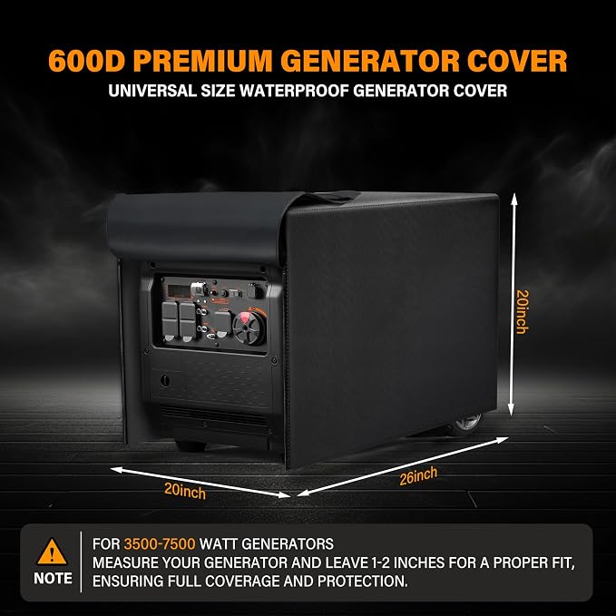 Generator Cover 26”L x 20”W x 20”H, Fits Most 3000-5000W Generators, Heavy-Duty Waterproof Oxford Fabric, Windproof with Zipper Closure for Outdoor Protection