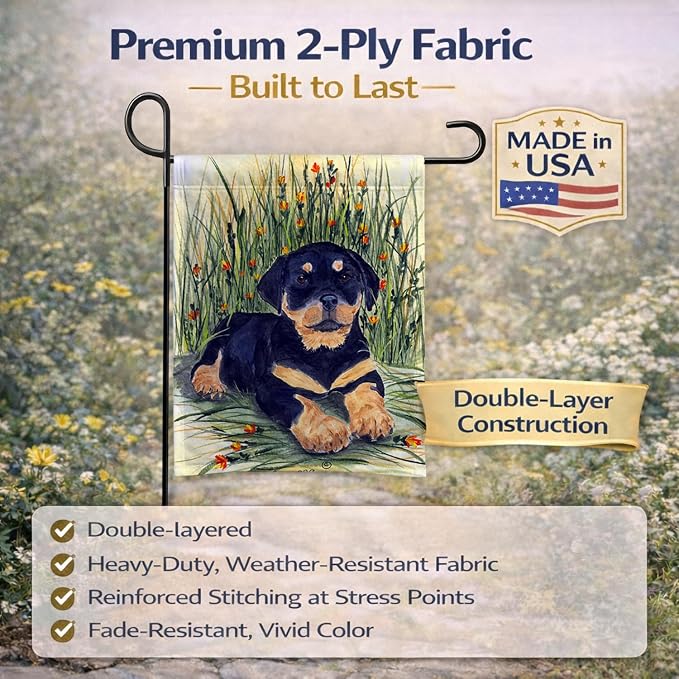 Caroline's Treasures SS8107GF Rottweiler Garden Flag Mailbox Flag Decorative Yard Flag Banner Outside Patio Artwork Yard Flower Beds, Garden Size, Multicolor