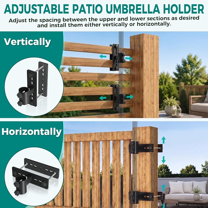 Patio Umbrella Holder for Deck Railing,Adjustable Patio Fence Umbrella Clamp,Outdoor Metal Deck Umbrella Mount,Deck Umbrella Base and Stand for Outdoor Courtyard, Balcony, Boats