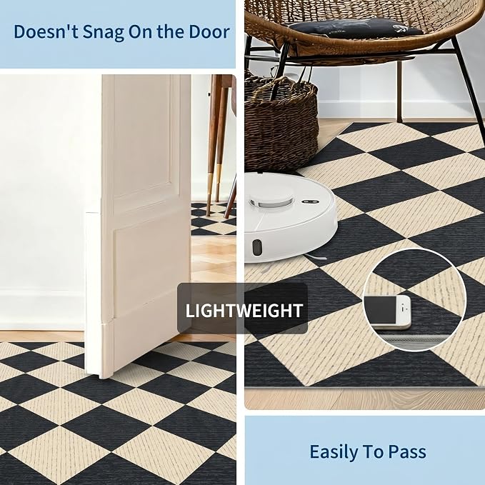 GarveeHome 5x7 Checkered Area Rug Black and Brown Washable Living Room Rug | Modern Geometric Farmhouse Carpet Soft Low Pile Non Slip Diamond Floor Mat Plaid Print Throw Rug for Dining Room Playroom