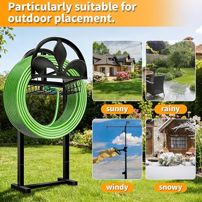 Garden Hose Holder, Water Hose Holders Stand Holds 160-Feet Freestanding Hose Reel Storage Hanger Rack for Outside Yard Lawn Farm