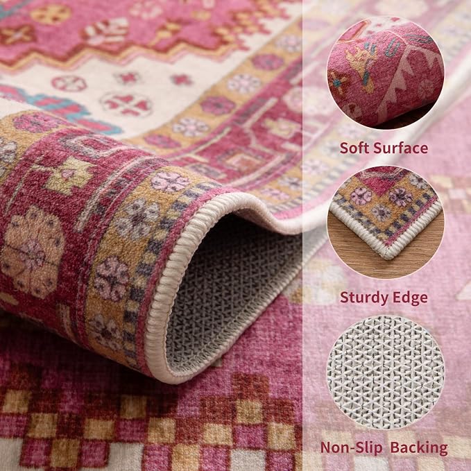 Ciicool 2x3ft Small Area Rug,Washable Boho Thin Mat for Entryway Kitchen | Oriental Non-Slip Low-Pile Indoor Carpet Soft Entry Rugs for Entrance Bedroom Kitchen Bathroom Foyer Decor