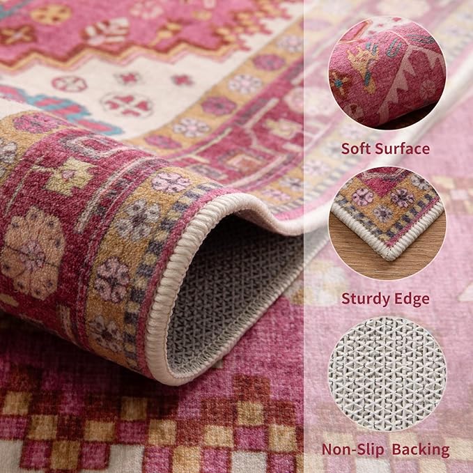 Ciicool Washable Non Slip Runner Rug,2x6ft Vintage Hallway Kitchen Rugs | Soft Oriental Indoor Mat Thin Boho Entry Carpet for Entrance Bedroom Bedside Living Room Laundry Bathroom Decor
