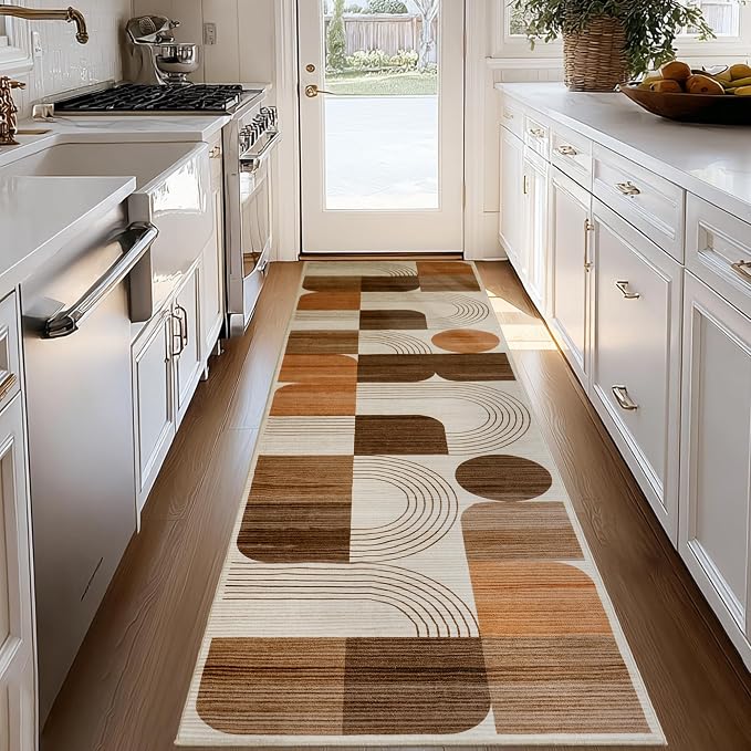 Soft Modern Geometric Abstract Machine Washable 2.7x8 Runner Rug | Orange Rugs for Bedroom Living Room, Non-Shedding Faux Wool Indoor Throw Floor Carpet for Office Entryway Dining Room Decor