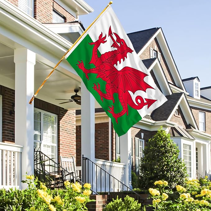 AhfuLife Wales Flag 3x5 Ft, Large Wales Flag for Outside - Double Side with Brass Eyelets for Olympic Party Decorations, Bar Garden Street Decoration Indoor Outdoor