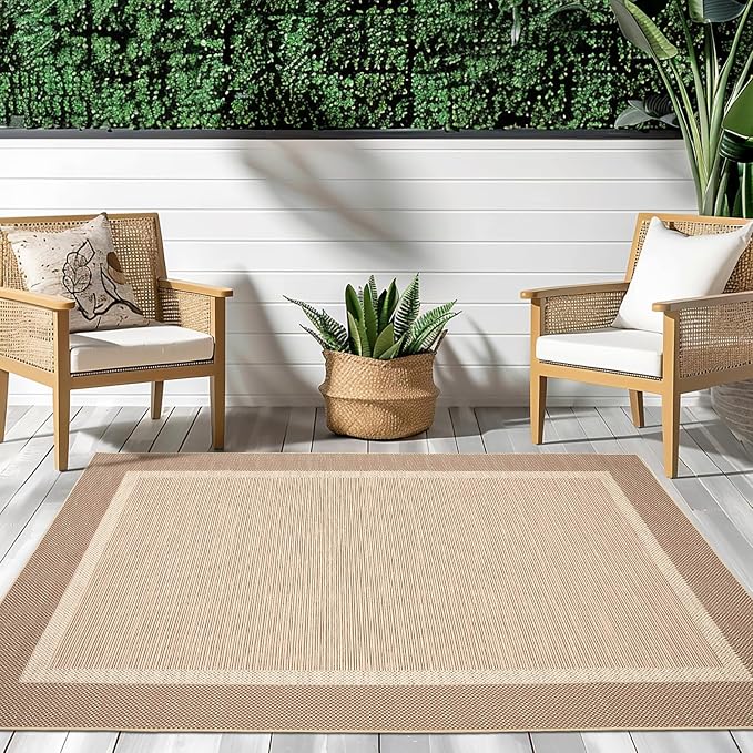 ILANGO Jute Area Rugs for Outdoor, Patio Woven Washable Rugs 5'x7', Natural Farmhouse Rugs for High Traffice Areas, Non Slip Carpet with Rubber Backing for Patio Backyard Balcony Porch