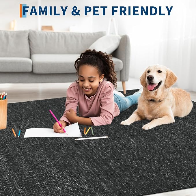 Garvee Washable Runner Rug for Hallway 2x6 Black Solid Color Bathroom Rug | Non Slip Non Shedding Modern Neutral Stain Resistant Low Pile Contemporary Accent Rugs for Entryway Bedroom Kitchen