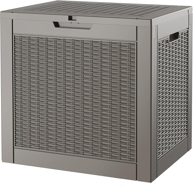 Outdoor Storage Box, 35 Gallon Deck Box with Lockable Lid, Waterproof Resin Storage Bin for Patio Furniture, Garden Tools, Cushions, Grey